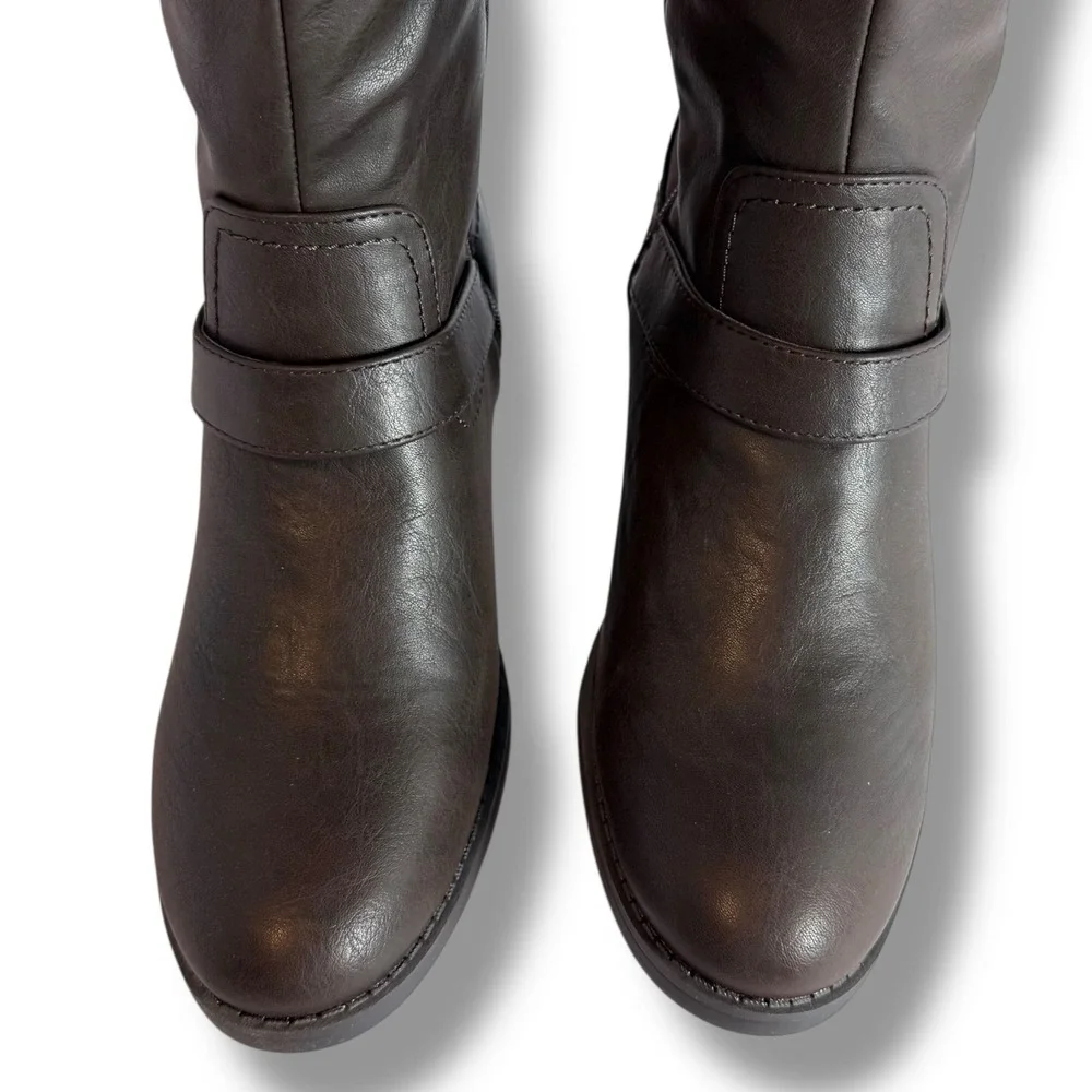 Easy Street Jewel Knee High Boots Womens Sz 8.5M Brown Strap Detail Side Zip NEW